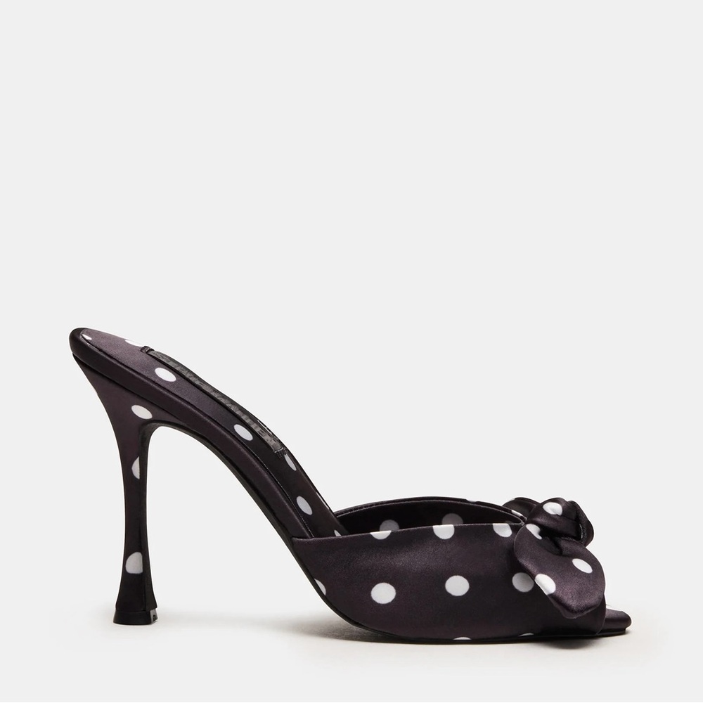 Steve Madden DAPPER black white polka dot mule high heels, women’s size 6